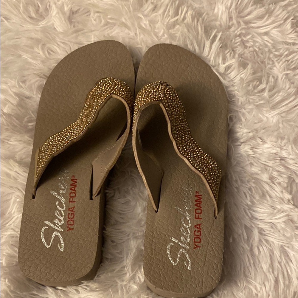 Skechers Gold Tan Sandals with Suede-like Straps